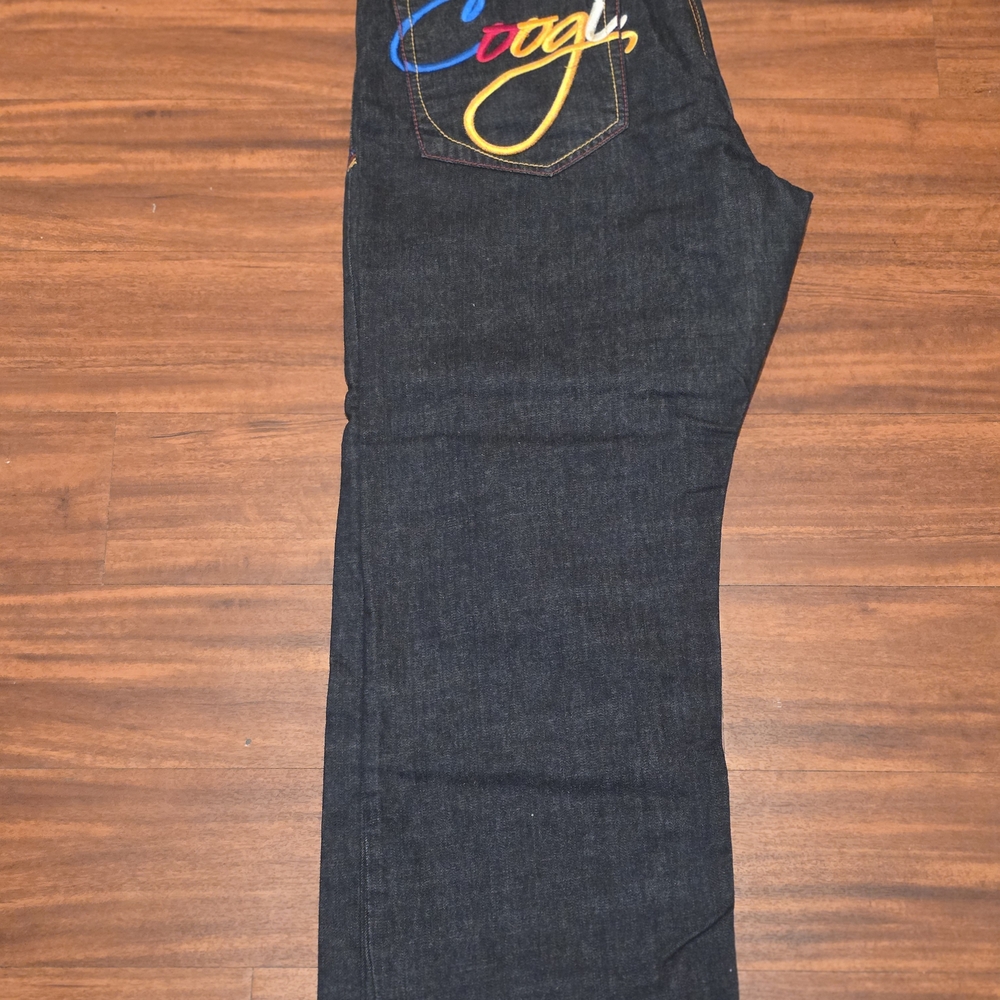 COOGI Men's Straight Jeans - Black with Multicolor Logo